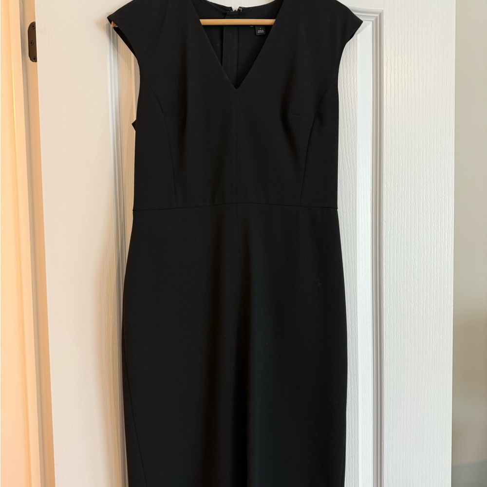 Black Sheath Midi Dress with V-Neck and Flutter Cap Sleeves